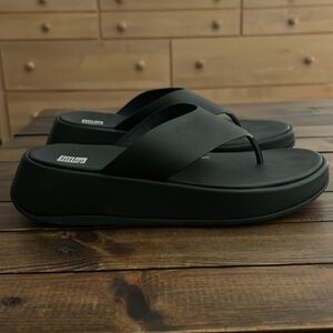 FitFlop F Mode Luxe Leather Black Platform Sandals Size 9 NWOB